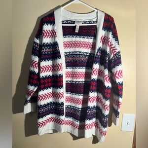 Women’s St John’s Bay Blue Red White Open Cardigan Size PL